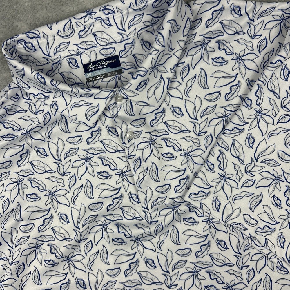 Ben Hogan Performance 3XL XXXL Polo Golf Shirt All Over Print Classic Blue White